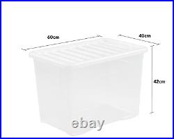 12 x 80L Storage Box With Lid Crystal Clear Plastic Stackable Containers Home
