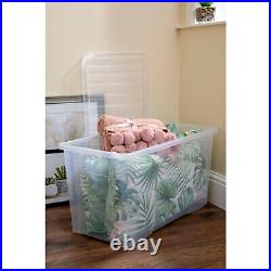 12 x Clear 110L Storage Box with Lid Extra Large Stackable Plastic Container UK