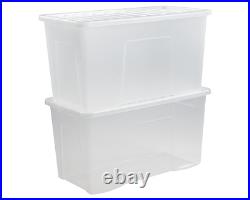 12 x Clear 110L Storage Box with Lid Extra Large Stackable Plastic Container UK