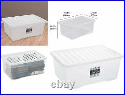 18 x 45L Crystal Container With Lid Plastic Storage Box Stackable Home Office UK