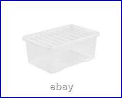 18 x 45L Crystal Container With Lid Plastic Storage Box Stackable Home Office UK