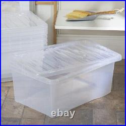 18 x 45L Crystal Container With Lid Plastic Storage Box Stackable Home Office UK