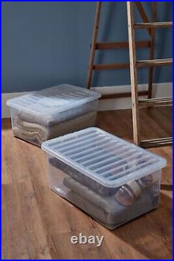 18 x 45L Crystal Container With Lid Plastic Storage Box Stackable Home Office UK