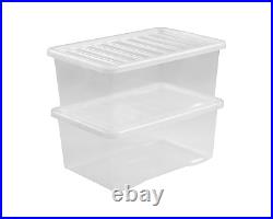 18 x 45L Crystal Container With Lid Plastic Storage Box Stackable Home Office UK