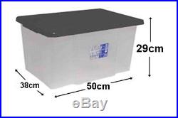 20 X 50l 50 Litre Large Clear Plastic Storage Boxes Strong House Move With Lids