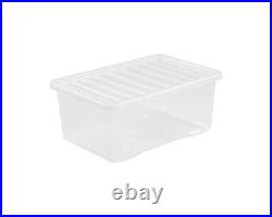 20 x 45 Litres Clear Plastic Large Storage Box With Lids Home Office UK Made