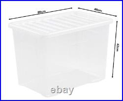 25L & 80L Crystal Clear Plastic Storage Container Boxes with Secure Clip on Lid