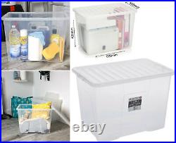 25L 80L Crystal Clear Plastic Storage Container Boxes with Secure Clip on Lid