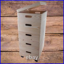 2-6 Tier Pine Stackable Wooden Storage Boxes Lid Wheels Plain Unpainted DIY