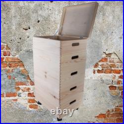 2-6 Tier Pine Stackable Wooden Storage Boxes Lid Wheels Plain Unpainted DIY
