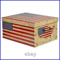 2 Large Underbed Cardboard Storage Boxes With Lids Lightweight US + UK Flags