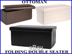 2 Seater Double Large Folding Storage Faux Leather Ottoman Pouffe Seat Stool Box