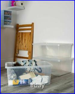 30 x 45L Clear Plastic Storage Box With Lockable Lids Stackable Containers