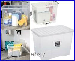 30 x 80L Storage Boxes With Lids Crystal Clear Plastic Stackable Containers U. K