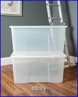 32L/62L/110L Clear Plastic Storage Boxes with Lids Stackable Containers Home
