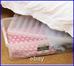 32L Clear Plastic Storage Boxes Black Lids Home Office Stackable Strong Quality