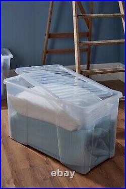 32 62 110L Crystal Clear Plastic Storage Container Boxes with Secure Clip on Lid