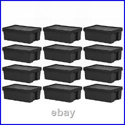 36L Black Storage Boxes With Lids Heavy Duty Recycled Plastic Home Containers UK