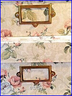 3 LARGE stackable vintage Storage boxes padded floral fabric Superb Condition