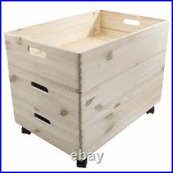 3 Tier Extra Large Shallow Stacking Crate Wooden Storage Box Container w. Wheels