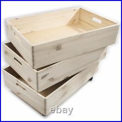 3 Tier Extra Large Shallow Stacking Crate Wooden Storage Box Container w. Wheels