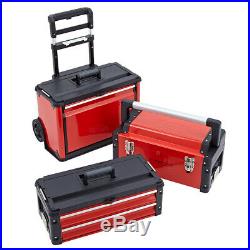 3-in-1 Trolley Tool Box Set 4 Drawers Boxes Storage Cabinet Portable Wheel Steel