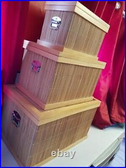 3 wooden storage stacking box with lids
