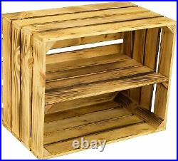 3 x Large Wooden Burnt Crate Apple Box Storage Display Unit LONG Shelf Vintage