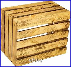 3 x Large Wooden Burnt Crate Apple Box Storage Display Unit LONG Shelf Vintage