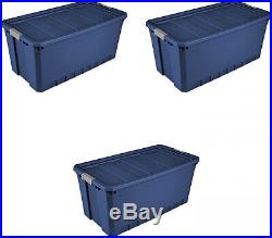 3pk Plastic Storage Containers Large Blue 50 Gallon Stacking Bin Box Tote W Lid