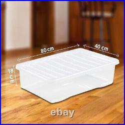 42 Litre Plastic Storage Boxes with Lids Clear Stackable Box Home Office Kitchen