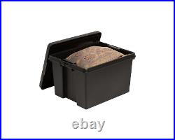 45L Heavy Duty Black Storage Box with Lids Recycled Plastic Stackable Container