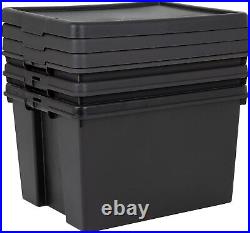 45L Heavy Duty Recycled Plastic Nestable Stackable Storage Box with Lids Black