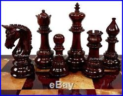 4Q BUD ROSEWOOD Large 4 3/8 Staunton LUXURY Chess Men Set with Flat Storage Box