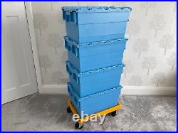 4 Strong Integra Storage Box Crate Units With Integral LID & Heavy Duty Trolley