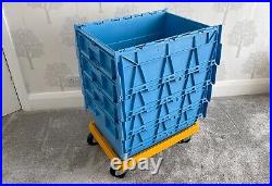 4 Strong Integra Storage Box Crate Units With Integral LID & Heavy Duty Trolley