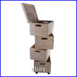 4 Tier Large Wooden Stackable Storage Boxes 40 x 30 x 99 cm Decorative Pine