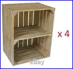 4 x Large Wooden Crate Apple Box Storage Display Unit With Shelf Vintage Style