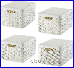 4x Storage Box Container Basket 4x 30L Lidded Handle Curver Rattan Style L HQ UK