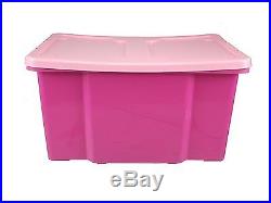 50 x FUCHSIA 50L 50 Litre Large Plastic Storage Box Set Trendy + PINK Lid #03
