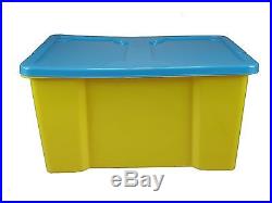 50 x YELLOW 50L 50 Litre Large Plastic Trendy Box Container + BLUE Lid #06