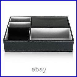 5 Compartment Storage Box Leather Valet Textured Tray Organiser Wallet Jewellery