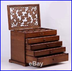 5 Layers Vintage Retro Large Brown Wooden Jewellery Box Gift Storage Watch Case