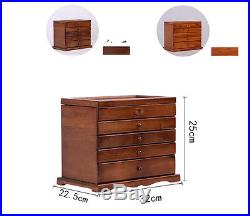 5 Layers Vintage Retro Large Brown Wooden Jewellery Box Gift Storage Watch Case