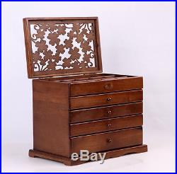 5 Layers Vintage Retro Large Brown Wooden Jewellery Box Gift Storage Watch Case