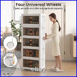 5 Pack Stackable Storage Cabinet Folding Home Organizer Lockable Wheels 92 Gal