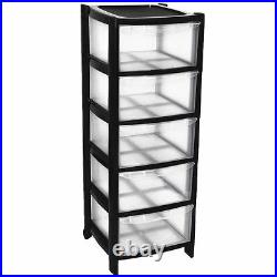 5 Plastic Storage Drawers Large Tower Black Colour Tall Tower