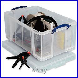 5 Really Useful Clear Plastic Storage Organiser Box with Lid & Handles 64L LITRE