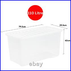 5 X Plastic 110L Stackable Storage Box With Lid Clear Containers Office Home