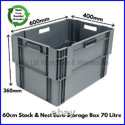 5 x Heavy Duty Stackable & Nestable Plastic Euro Storage Boxes Recycled Plastic